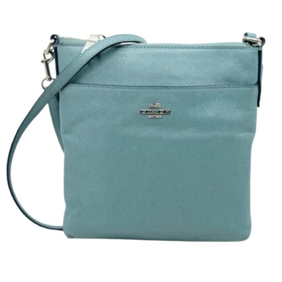 COACH~Kitt Messenger Crossbody~BLUE TEXTURED LEATHER NORTH SOUTH SWINGPACK BAG - Picture 1 of 5